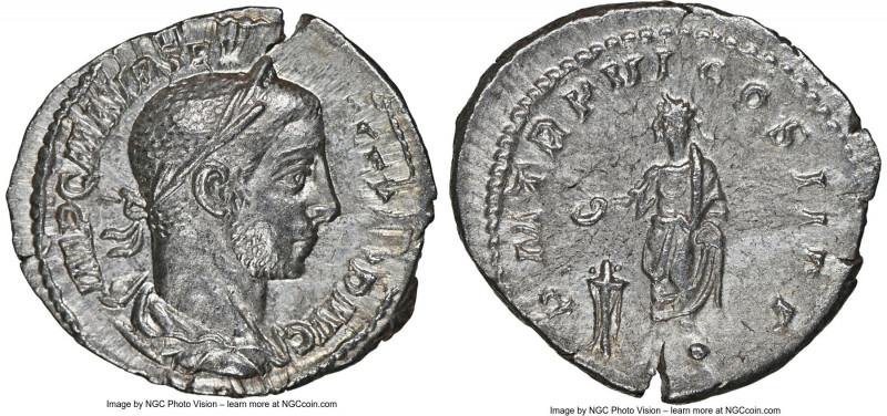 Severus Alexander (AD 222-235). AR denarius (20mm, 2.76 gm, 5h). NGC AU 4/5 - 4/...