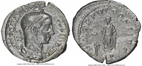 Severus Alexander (AD 222-235). AR denarius (20mm, 2.76 gm, 5h). NGC AU 4/5 - 4/5. Rome, AD 227. IMP C M AVR SEV ALEXAND AVG, laureate and draped bust...