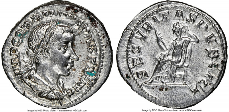 Gordian III (AD 238-244). AR denarius (20mm, 3.49 gm, 7h). NGC MS 4/5 - 3/5, scr...