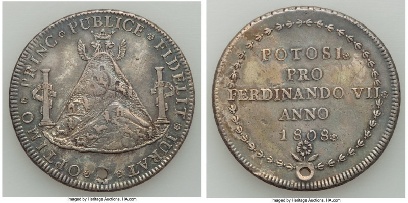 Ferdinand VII silver "Proclamation" Medal of 8 Reales 1808 XF (Holed), Potosi mi...