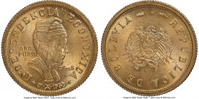 Republic gold "Revolution" 3-1/2 Gramos 1952-(a) MS66 NGC, Paris mint, KM-X15. Mintage: 29,000. Revolution commemorative. Mint bloom luster on satin s...