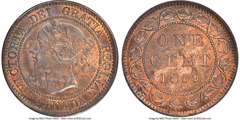 Victoria bronze "Narrow 9" Cent 1859 MS63 Brown NGC, London mint, KM1. Cobalt to...