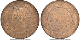 Victoria "Large Leaves - Large Date" Cent 1891 MS64 Red and Brown NGC, London mint, KM7. Mostly red with semi-Prooflike fields. 

HID09801242017

...