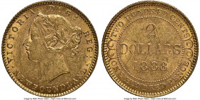Newfoundland. Victoria gold 2 Dollars 1888 MS61 NGC, London mint, KM5. Last year of type. Includes old Coin Galleries Auction tag. 

HID09801242017...