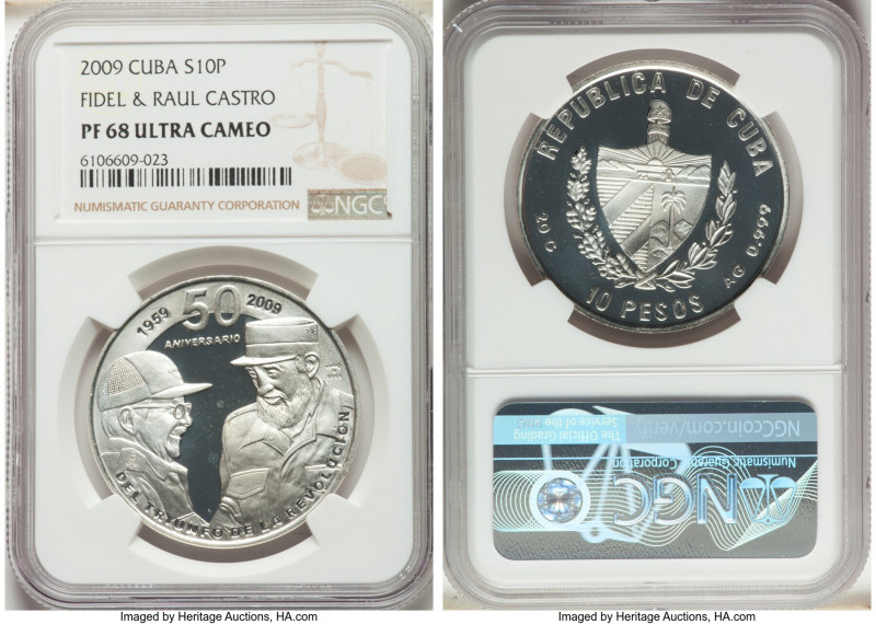 Republic Proof 10 Pesos 2009 PR68 Ultra Cameo NGC, Havana mint, KM911. Mintage: ...