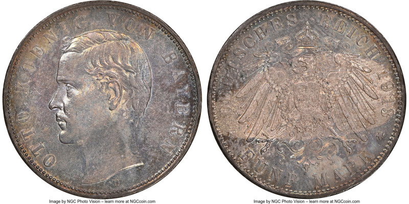 Bavaria. Otto 5 Mark 1913-D MS61 NGC, Munich mint, KM915. Conservatively graded,...