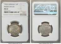 Prussia. Friedrich II 1/6 Taler 1752-A MS64 NGC, Berlin mint, KM252. Patinated with a pastel pallet on subdued luster. 

HID09801242017

© 2022 He...