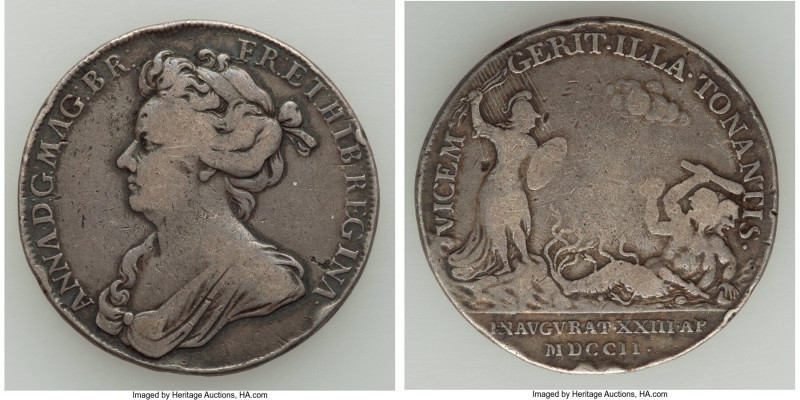 Anne silver Coronation Medal 1702 VF, Eimer-390. 33.4mm. 16.66gm. By Coker. ANNA...
