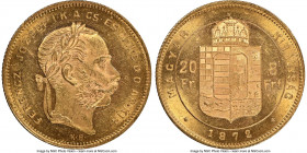Franz Joseph I gold 20 Francs (8 Forint) 1872-KB UNC Details (Obverse Scratched) NGC, Kremnitz mint, KM455.1. AGW 0.1867 oz. 

HID09801242017

© 2...