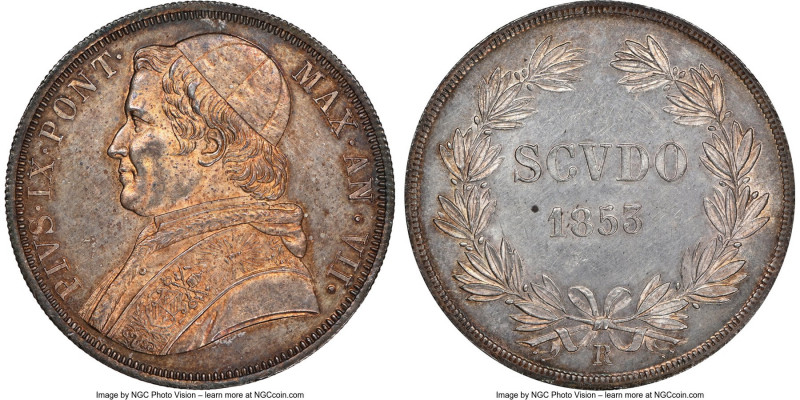 Papal States. Pius IX Scudo Anno VII (1853)-R UNC Details (Cleaned) NGC, Rome mi...