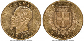 Vittorio Emanuele II gold 20 Lire 1863 T-BN MS62 NGC, Turin mint, KM10.1. Bright and lustrous. AGW 0.1867 oz. 

HID09801242017

© 2022 Heritage Au...