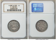 Philip V 2 Reales 1742 Mo-M AU58 NGC, Mexico City mint, KM85. Golden iridescence with lavender-gray tone reflective field partially subdued. 

HID09...
