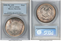 Republic Restrike Peso 1898 Mo-AM MS66 PCGS, Mexico City mint, KM409.2. Fully chiseled design elements on a satin flan that boasts an unusual but attr...