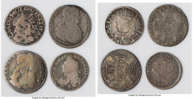 4-Piece Lot of Uncertified Assorted Minors, 1) Charles I 40 Pence ND - About Fine, 21mm. 1.57gm. 2) Charles II 1/2 Merk 1669 - VF, 22mm. 2.89gm. 3) Ch...