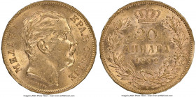 Milan I gold 20 Dinara 1882-V MS62 NGC, Vienna mint, KM17.1. Type I edge "God Protect Serbia".

HID09801242017

© 2022 Heritage Auctions | All Rig...