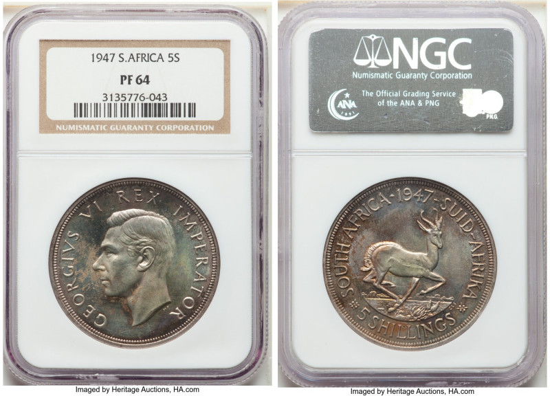 George VI Proof 5 Shillings 1947 PR64 NGC, 1) Farthing - PR65 Red and Brown, KM2...