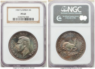 George VI Proof 5 Shillings 1947 PR64 NGC, 1) Farthing - PR65 Red and Brown, KM23 2) 1/2 Penny - PR64 Red and Brown, KM24 3) Penny - PR64 Red and Brow...