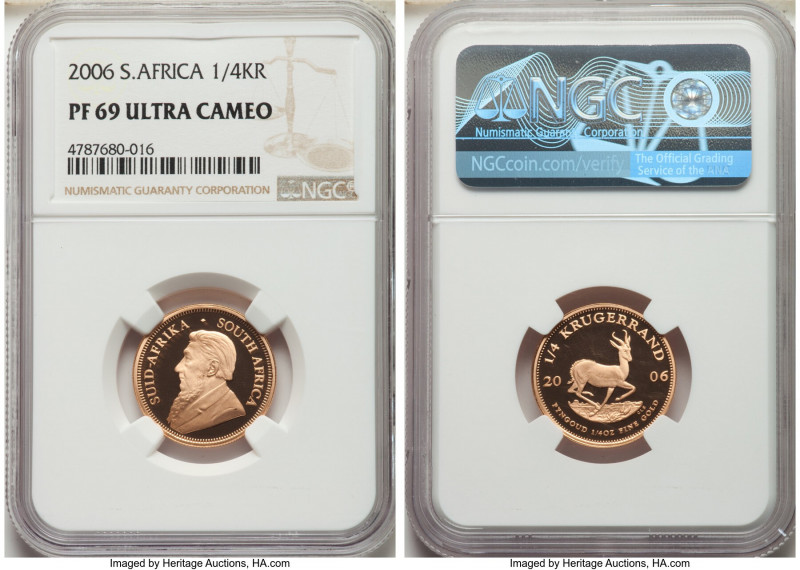 Republic gold Proof 1/4 Krugerrand 2006 PR69 Ultra Cameo NGC, KM106. AGW 0.2501 ...