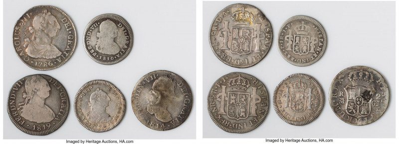 5-Piece Lot of Uncertified Assorted Issues, 1) Chile: Charles III 2 Reales 1786 ...