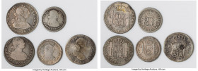 5-Piece Lot of Uncertified Assorted Issues, 1) Chile: Charles III 2 Reales 1786 So-Da - VF (Marks), Santiago mint. 27mm. 6.62gm. 2) Colombia: Ferdinan...