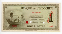 French Indochina 1 Piastre 1945 (ND) Specimen
P# 76s; # A 00000000; UNC