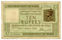 India 10 Rupees 1917 - 1930 (ND)
P# 6; #F/19 793844; VG-F