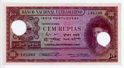 Portuguese India 100 Rupias 1945 Cancelled Note
P# 39; #141246; UNC