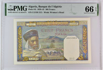 Algeria 100 Francs 1939 - 1945 PMG 66
P# 85; # Z.2158 212
