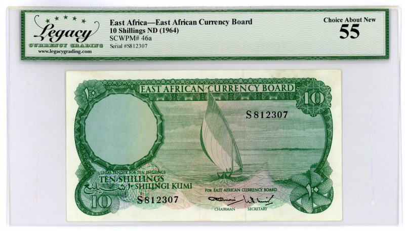 East Africa 10 Shillings 1964
P# 46a; #S812307; LEGACY CURRENCY GRADING 55; AUN...