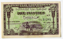Egypt 5 Piastres 1918
P# 162; E/79 91245; XF