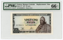 Guinea 25 Sylis 1971 PMG 66EPQ Replacement
P# 17*; #BZ988574; Watermark Dove; UNC