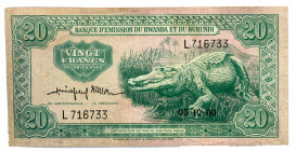Rwanda Burundi 20 Francs 1960
P# 3a; #L716733; XF