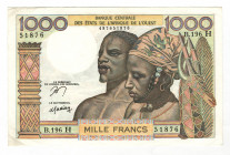 West African States Niger 1000 Francs 1959 (ND)
P# 603Hn; XF-AUNC