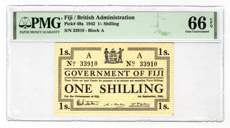 Fiji 1 Shilling 1942 PMG 66 EPQ
P# 49a; UNC