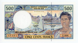 French Pacific Territories 500 Francs 1992 (ND)
P# 1d; # 14908405; Signature 8; UNC