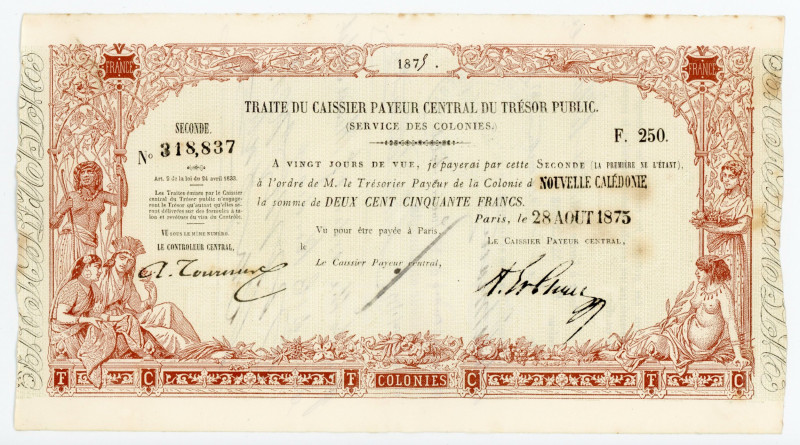 New Caledonia 250 Francs 1879
Kolsky 486; # 318837;