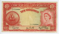 Bahamas 10 Shillings 1953 (ND)
P# 14d; #A/3 173484; VF