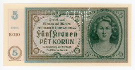 Bohemia & Moravia 5 Korun 1940 (ND) Neplatne
P# 4s; # B010; UNC