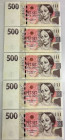 Czech Republic 5 x 500 Korun 2009 With Consecutive Numbers
P# 24b; # G01186882 - G01186886; First issue; UNC