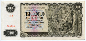 Slovakia 1000 Korun 1940
P# 13a; # 3L2 236495; AUNC