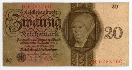 Germany - Weimar Republic 20 Reichsmark 1924
P# 176; # R 6262760; 5 pinholes; F+/VF-