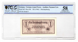 Germany - Third Reich Armed Forces 1 Reichspfennig 1940 (ND) PCGS 58
P# M31; AUNC