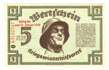 Germany - Third Reich Winterhelp 5 Reichsmark 1940 1st Issue With Red Text
P# NL; UNC-