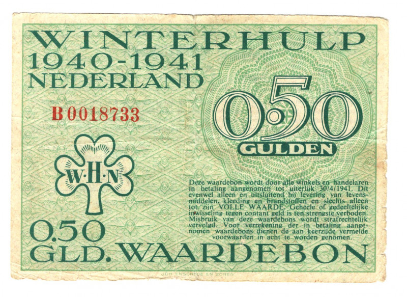 Germany - Third Reich Nederland Winterhelp 0,5 Gulden 1940 -1941 Green Color
P#...