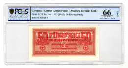 Germany - Third Reich Armed Forces 50 Reichspfennig 1942 (ND) PCGS 66 OPQ
P# M35; UNC