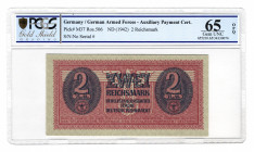Germany - Third Reich Armed Forces 2 Reichsmark 1942 (ND) PCGS 65 OPQ
P# M37; UNC