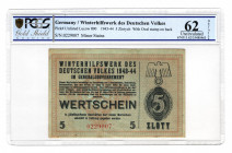 Germany - Third Reich Poland Winterhilfswerk 5 Zlotych 1943 -1944 PCGS 62
Lucow# 890; Rare; UNC
