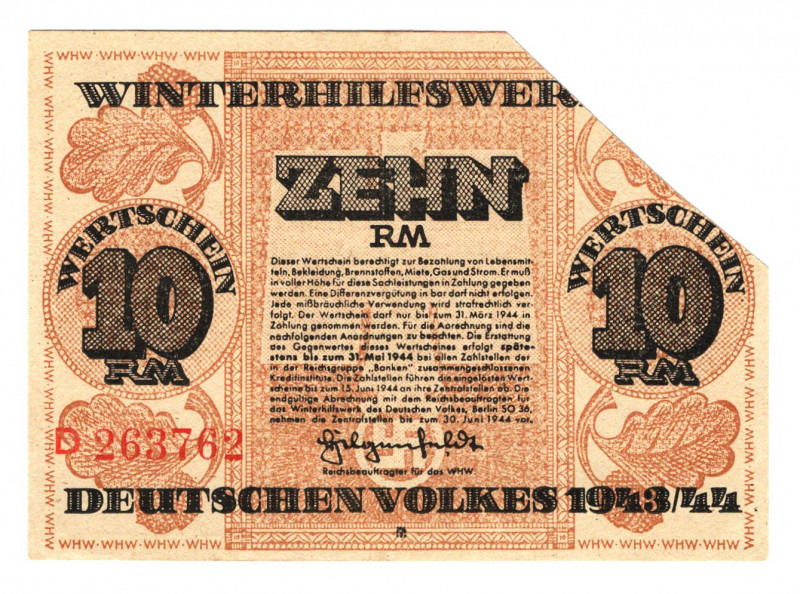 Germany - Third Reich Winterhelp 10 Reichsmark 1943 -1944
P# NL; UNC
