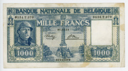 Belgium 1000 Francs 1944
P# 128a; #0134.T.379 03343379; VF