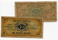 Belgium 1 & 20 Francs 1946
P# M1a; M5a; F+/VF-